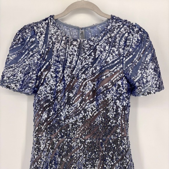 NWT Dress The Population Lia Sequin Midi Dress Sz S Blue Silver Cocktail Party - Picture 9 of 16